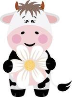 Funny cow with a flower daisy vector