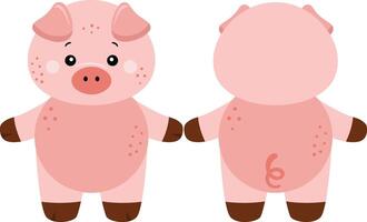 Cute pig on front and back position vector