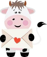 Funny cow with a valentine envelope vector