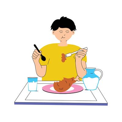 A person enjoys eating a well prepared meat dish