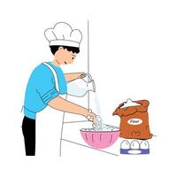 A person kneads dough for baking in a kitchen setting vector