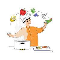 A chef enjoys the creative process of cooking in the kitchen vector