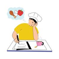 A chef brainstorms new cooking ideas with various ingredients vector