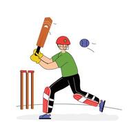 Playing cricket, showing skill and teamwork on the field, cricketer flat illustration vector