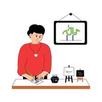 Writing beautiful scripts, mastering the art of calligraphy, calligrapher illustration vector