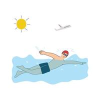 Customizable illustration of swimmer, swimming, water support vector