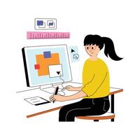 Person working on computer, flat illustration of graphic designer vector