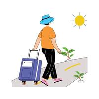 Exploring new destinations, man with suitcase, concept icon of tourist vector