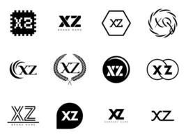 XZ logo company template. Letter x and z logotype. Set different classic serif lettering and modern bold text with design elements. Initial font typography. vector