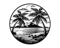 Beach palm trees Silhouette on white background. ai vector