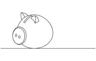 Pig moneybox black linear sketch isolated on white background vector