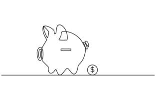 Piggy bank in continuous line art drawing style vector