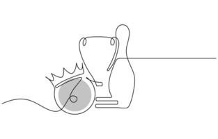 bowling ball and pins Single one line drawing vector