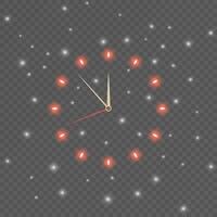 Clock face with red lights. Celestial Christmas glow with sparkling star dust vector