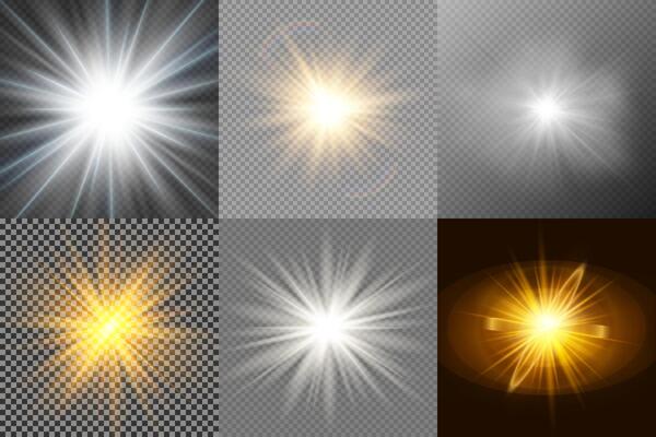 Set of glowing stars with sparkling dust for festive designs