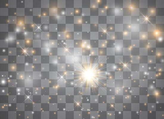 Bright light bursts with shimmering stars and dust trails