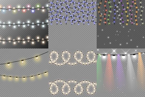 Set of fealistic glowing Xmas lights for decorations