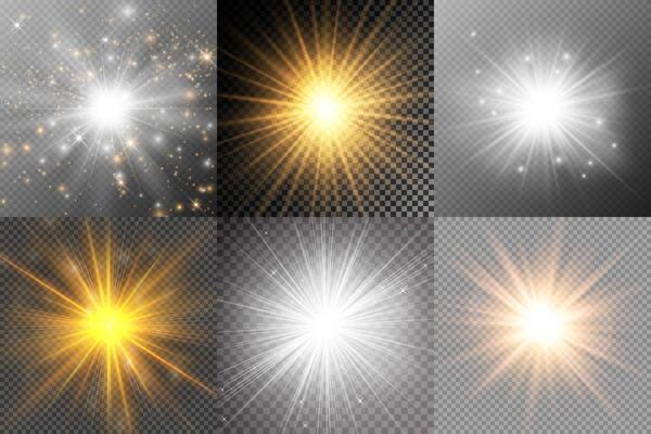 Set of transparent glowing stars with magical effects