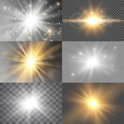 Set of magical light stars with glittering particles