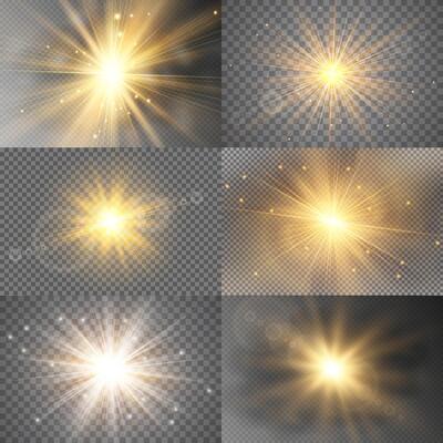 Glowing light bursts and sparkling stars collection