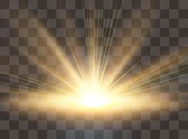 Glowing light explodes, light flash golden color. vector