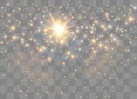 Flash of the sun with rays and a searchlight. Glow effect. vector