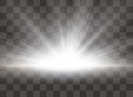 Light flare special effect with rays of light and magic sparkles. White glowing light vector