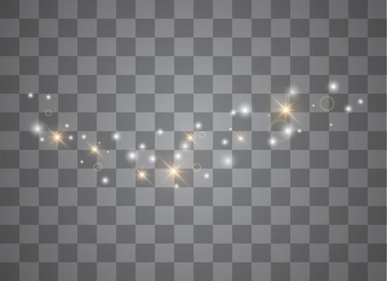 The dust sparks and golden stars shine with special light. Christmas light effect. Sparkling magical dust particles.