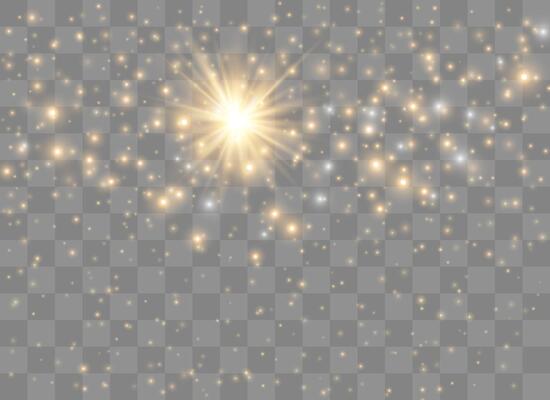 Set of golden glowing lights effects.