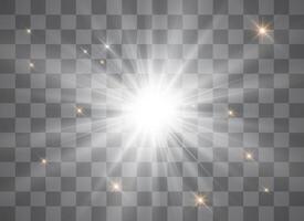 White glowing light explodes. Sparkling magical dust particles. Bright Star. To center a bright flash. vector