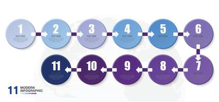 Infographic process design with number and 11 options or steps. vector