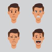 Set of different face expression of man flat design vector