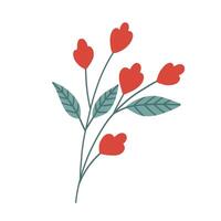 Decorative twig with flowers. Autumn natural decoration. Decorative botany. Flat style illustration on a white background. vector