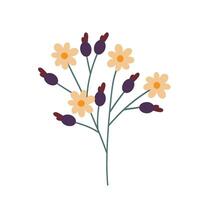 Decorative twig with flowers and berries. Autumn natural decoration. Decorative botany. Flat style illustration on a white background. vector