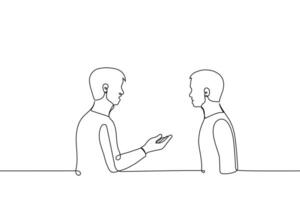 man addresses another man - one line drawing . the concept of telling a story, teaching or instructing, giving corrections, making oral remarks vector