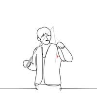 man with a fishing rod with a red float - one line art . concept fisherman fishing vector