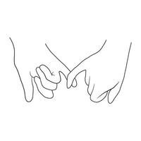 Two pairs of hands are intertwined, with the pinky fingers linked together. Doodle black sketch ink line. vector