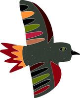 a colorful bird with a black and red tail vector