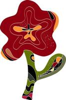 a red flower with a green leaf and a black and orange flower vector