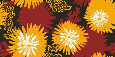 a pattern with yellow and brown flowers on a black background vector