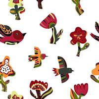 a pattern of colorful birds and flowers vector