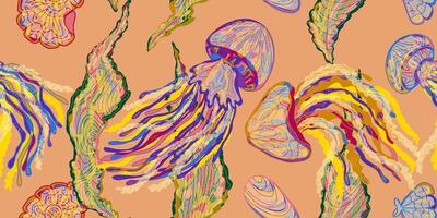 Mystical jellyfish pattern seamless pattern rapport vector