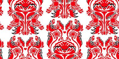 a red and black pattern with flowers vector