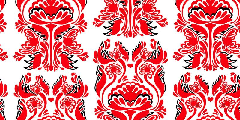 a red and black pattern with flowers