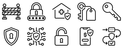 Protection and Security Icon Set Shielded Line Style Collection for Safety and Defense vector