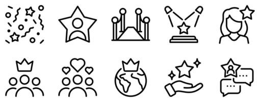 Fame Icon Set Glamorous Line Style Collection for Recognition and Stardom vector