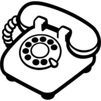White corded telephone with rotary dial in monochrome. Simple minimalistic in black ink drawing on white background vector