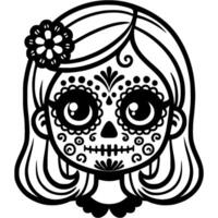 Girl with face decorated with Mexican ornament in monochrome. Simple minimalistic in black ink drawing on white background vector