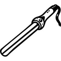 Hair curling iron in monochrome. Simple minimalistic in black ink drawing on white background vector