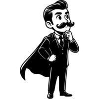 Male superhero in classic suit and cape thought in monochrome. Simple minimalistic in black ink drawing on white background vector
